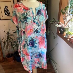 Liz Claiborne Floral Casual House Dress Women's XL with Pockets and Pink & Blue